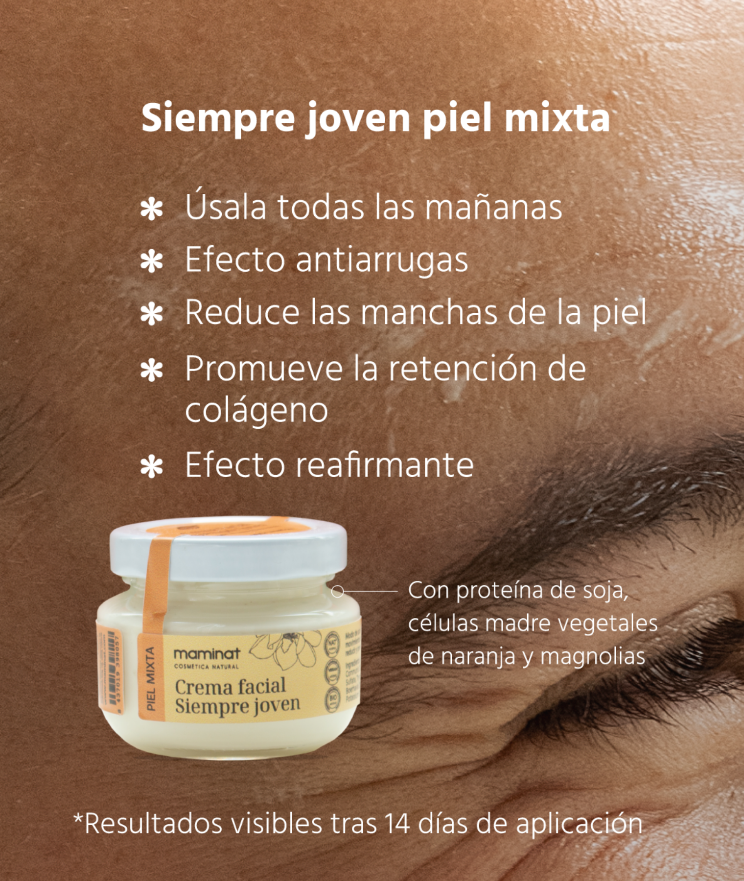 Crema Natural Antiarrugas para Piel Mixta. Siempre joven mixta. Maminat, cosmética natural