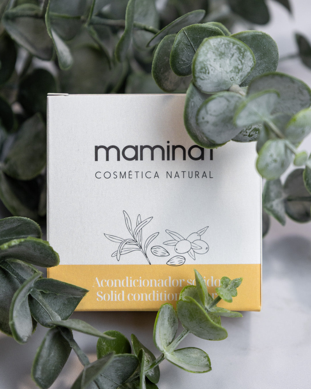 Acondicionador sólido Maminat con argán, coco y espino amarillo, vegano y natural para todo tipo de cabello
